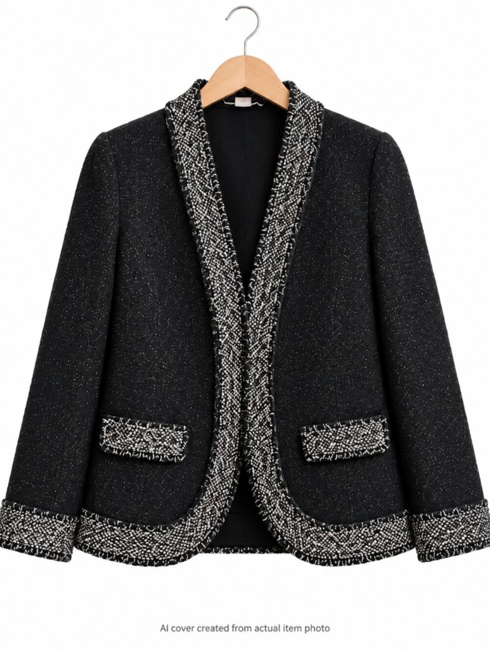 Peter Nygard Black Metallic Bouclé Trim Blazer Jacket Plus 1X